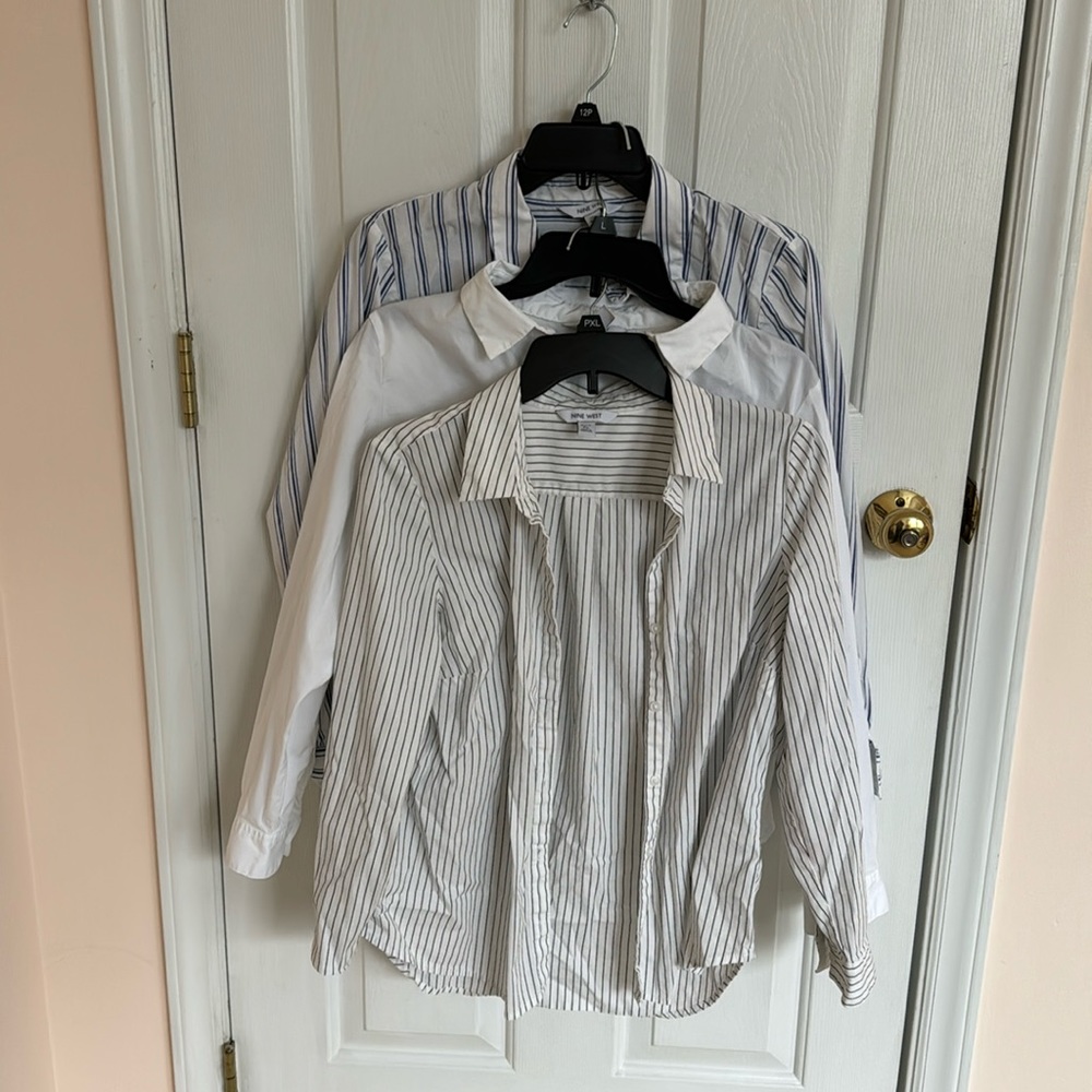 Three (3) Nine West long sleeve shirts for $15. 69% cotton 27% nylon 4% spandex